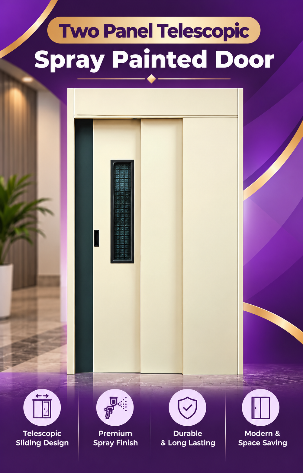 Two Panel Telescopic Spray Painted Door